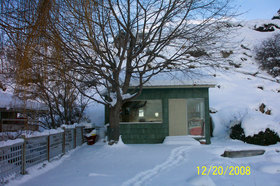 Beach cabin in winter